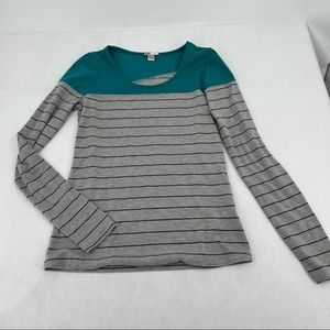 VOLCOM Women’s Long Sleeved Stripe T-Shirt Grey/Teal size: Medium 12